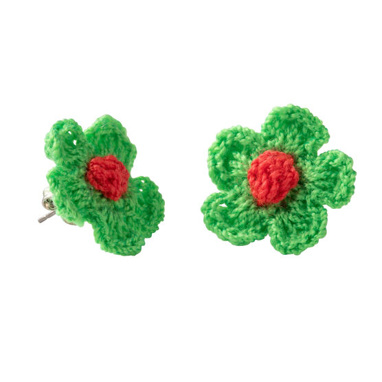 Green crochet flower stud earrings